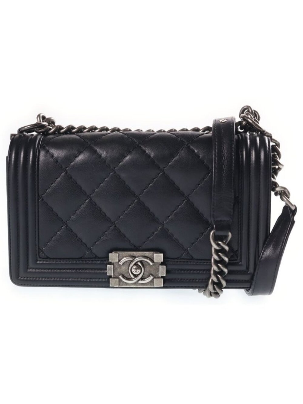 Chanel Boy 25 Chain Shoulder Bag Wild Stitch Black